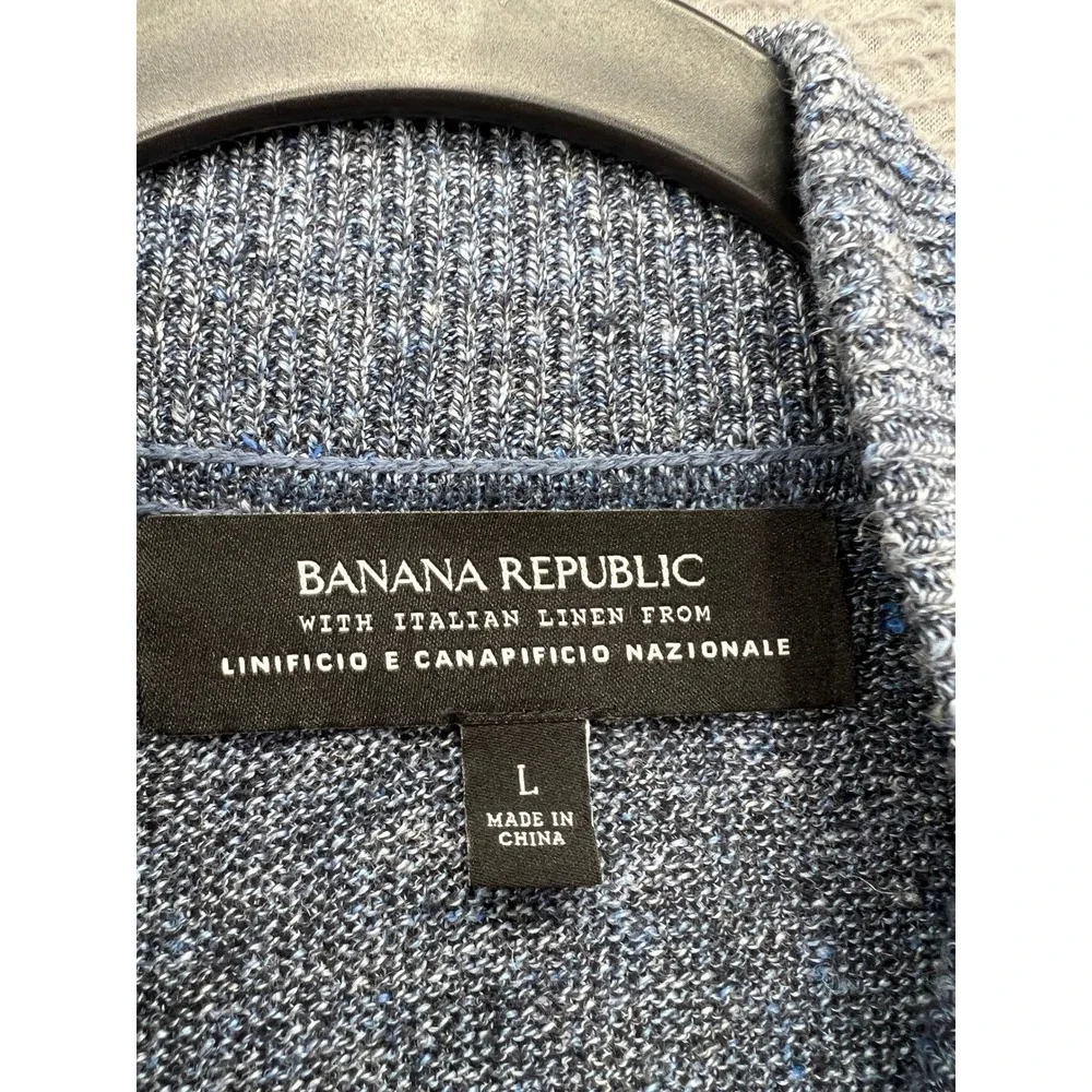 Banana Republic Sweater Mens Sz L Blue 100% Italian Linen Full Zip Jacket